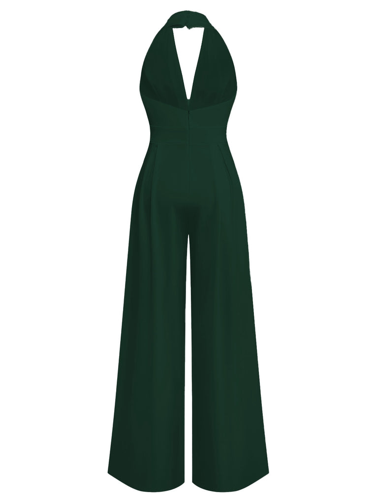 1970s Deep V-Neck Solid Super Wideleg Jumpsuit