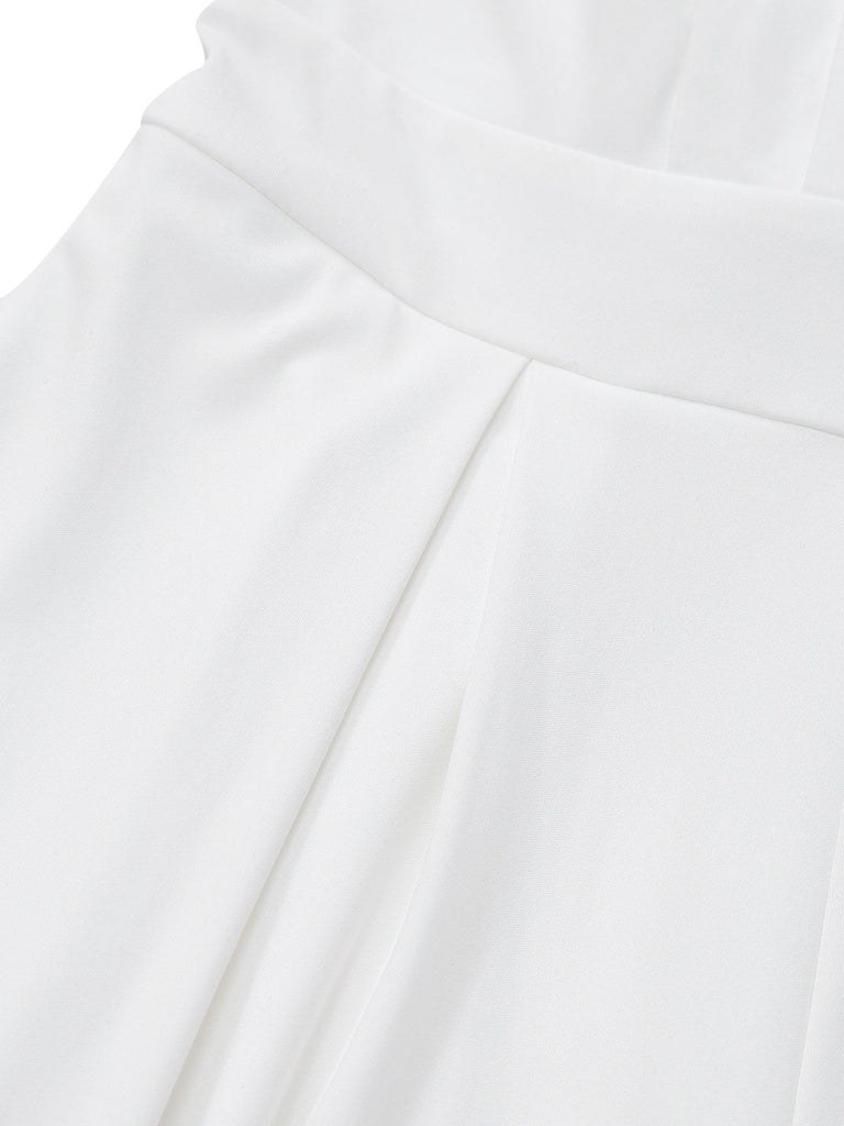 1970s Deep V-Neck Solid Super Wideleg Jumpsuit