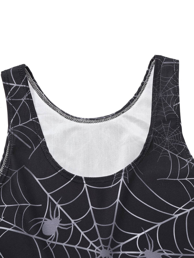 Black 1950s Halloween Spider Web Sleeveless Dress