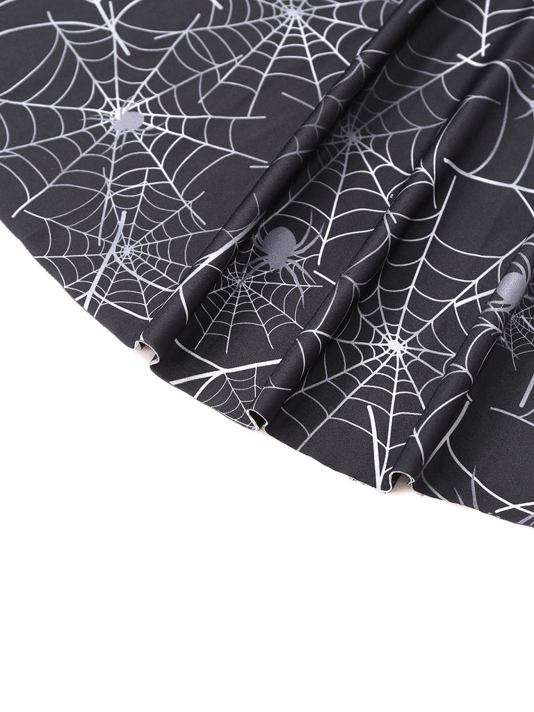 Black 1950s Halloween Spider Web Sleeveless Dress