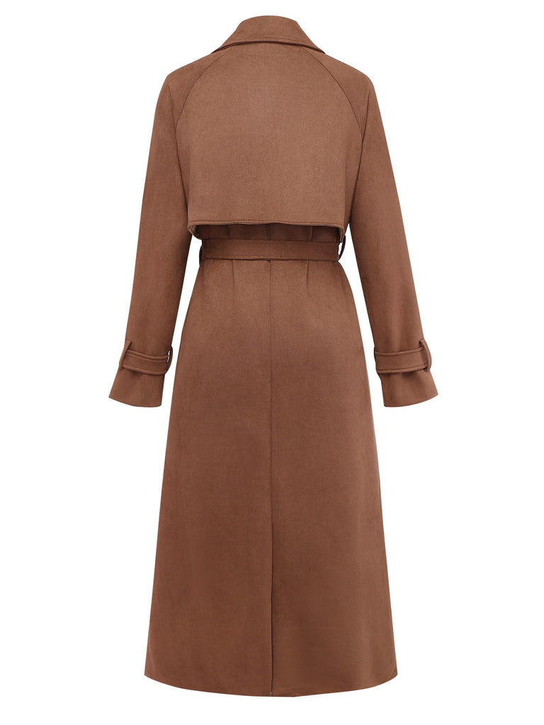 Brown 1950s Suede Lapel Double-Breasted Trench Coat