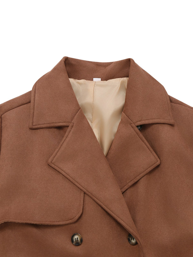Brown 1950s Suede Lapel Double-Breasted Trench Coat