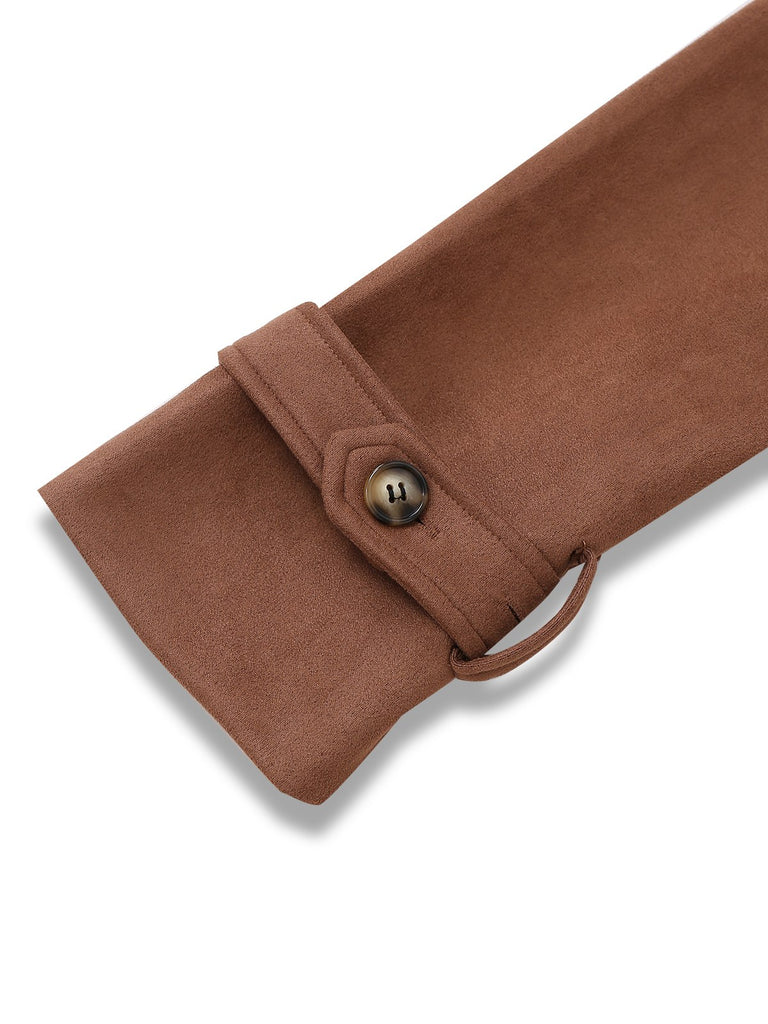 Brown 1950s Suede Lapel Double-Breasted Trench Coat