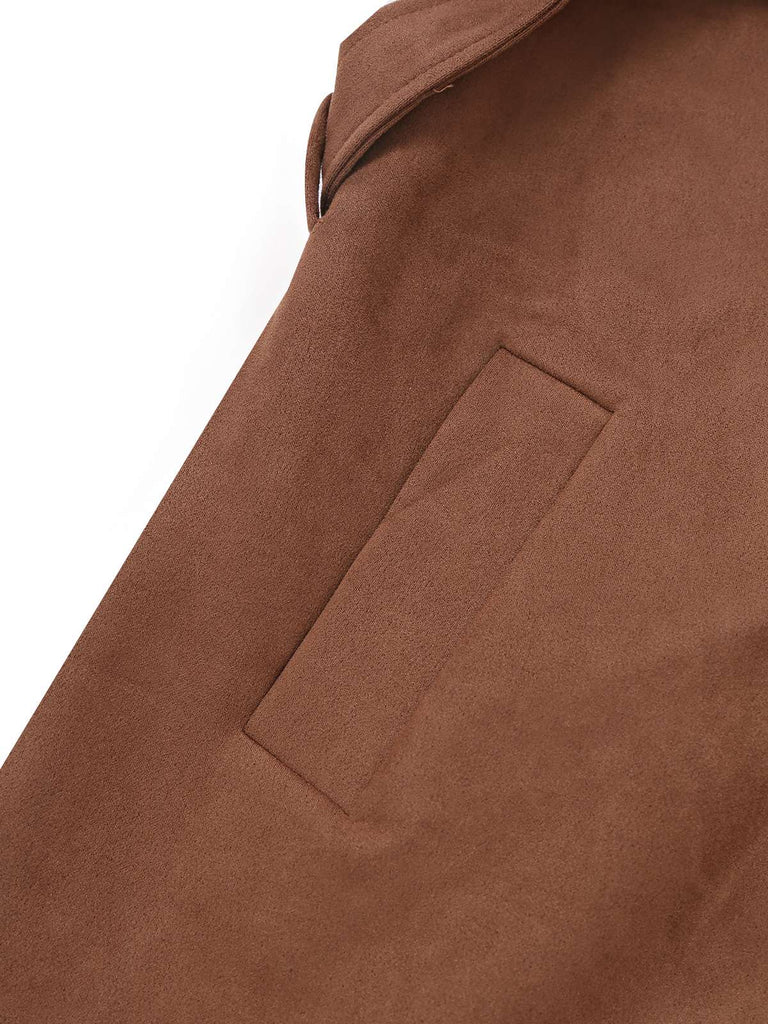 Brown 1950s Suede Lapel Double-Breasted Trench Coat