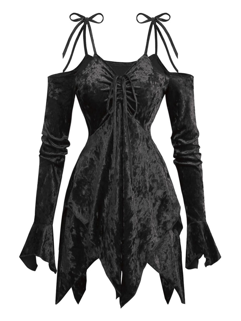 1960s Velvet Batwing Sleeve Irregular Hem Dress