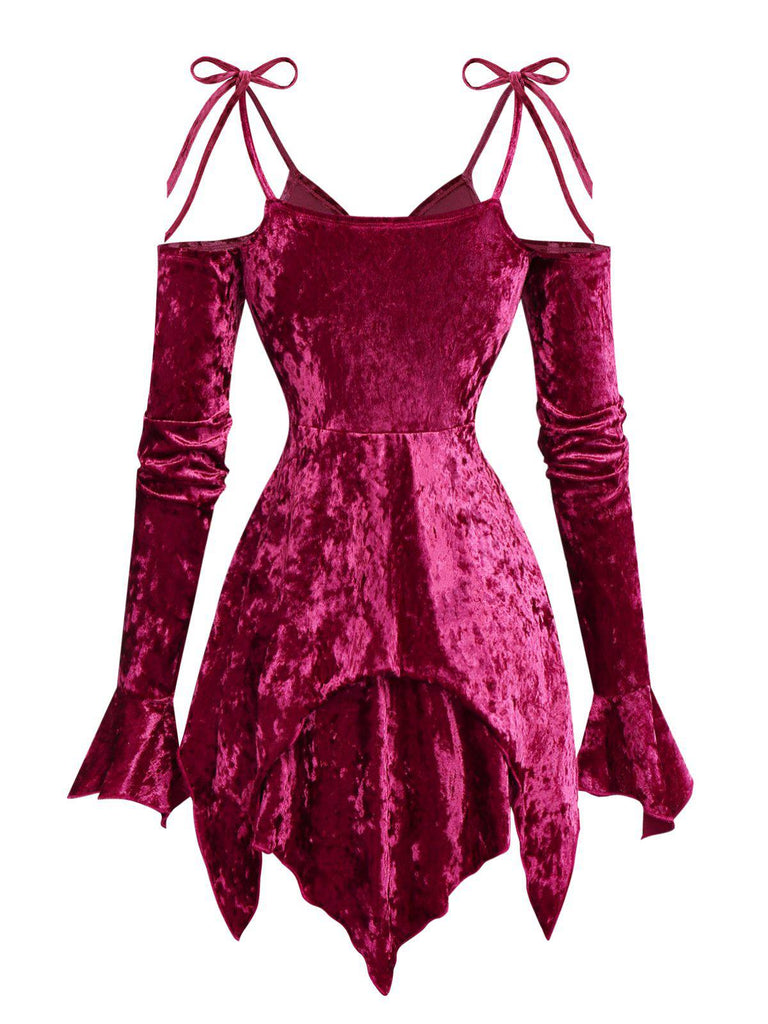 1960s Velvet Batwing Sleeve Irregular Hem Dress