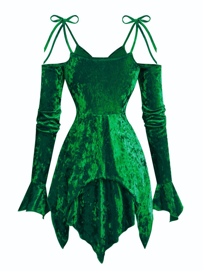 1960s Velvet Batwing Sleeve Irregular Hem Dress