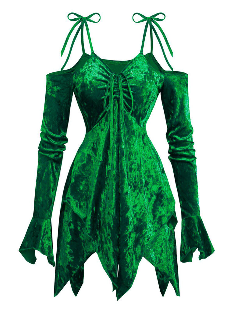 1960s Velvet Batwing Sleeve Irregular Hem Dress