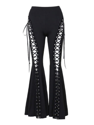 Black 1980s Punk Drawstring Laced Bootcut Pants