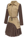 [Pre-Sale] 2PCS Khaki & Brown 1960s Plaid Patchwork Jacket & Pleated Skirt