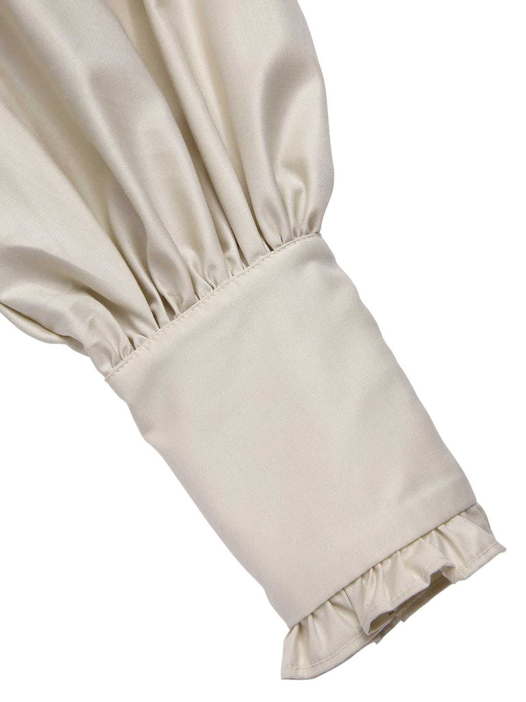 [Pre-Sale] 1950s Victorian Bow Tie Ruffled Long Sleeve Dress