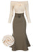 [Pre-Sale] Khaki 1930s Off Shoulder Knit Belt Mermaid Dress