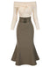 [Pre-Sale] Khaki 1930s Off Shoulder Knit Belt Mermaid Dress