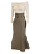 [Pre-Sale] Khaki 1930s Off Shoulder Knit Belt Mermaid Dress