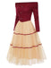 [Pre-Sale] Red 1950s Off-Shoulder Brushed Knit Tulle Cake Dress