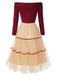 [Pre-Sale] Red 1950s Off-Shoulder Brushed Knit Tulle Cake Dress