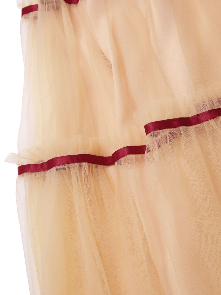 [Pre-Sale] Red 1950s Off-Shoulder Brushed Knit Tulle Cake Dress