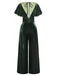 [Pre-Sale] Green 1940s Velvet Ruffle Sleeve Lace Open Back Jumpsuit