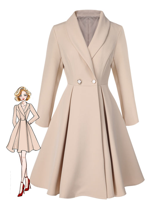 [Pre-Sale] Cream Color 1950s Shawl Collar Swing Coat