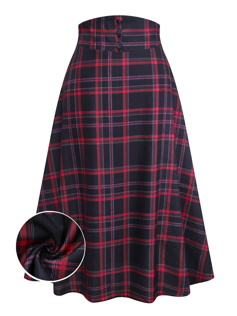 [Pre-Sale] Black 1940s High Waisted Plaid Midi Skirt