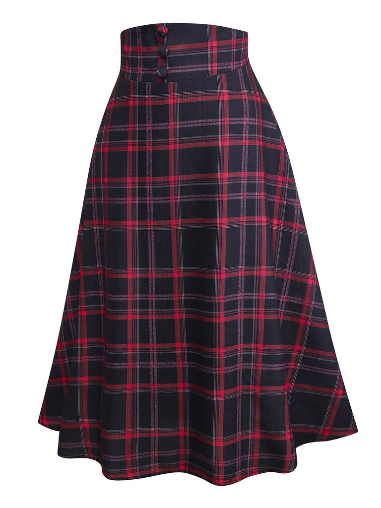 [Pre-Sale] Black 1940s High Waisted Plaid Midi Skirt