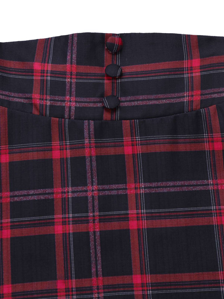 [Pre-Sale] Black 1940s High Waisted Plaid Midi Skirt