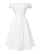 [Pre-Sale] White 1950s Off-Shoulder Cut-Out Floral Dress