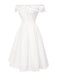 [Pre-Sale] White 1950s Off-Shoulder Cut-Out Floral Dress