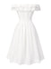 [Pre-Sale] White 1950s Off-Shoulder Cut-Out Floral Dress