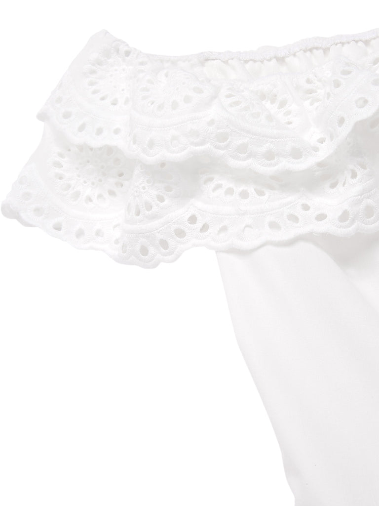 [Pre-Sale] White 1950s Off-Shoulder Cut-Out Floral Dress
