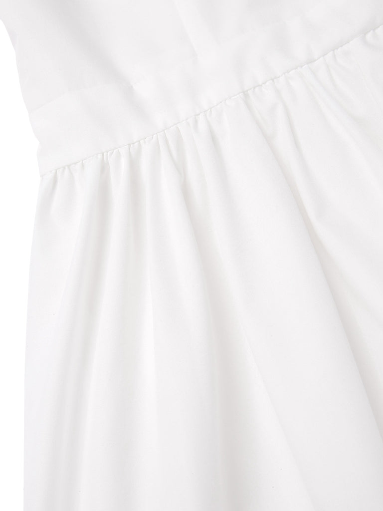 [Pre-Sale] White 1950s Off-Shoulder Cut-Out Floral Dress