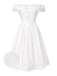 [Pre-Sale] White 1950s Off-Shoulder Cut-Out Floral Dress