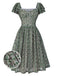 [Pre-Sale] Green 1950s Double Ruffle Sleeve Bow Plaid Mesh Dress