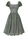 [Pre-Sale] Green 1950s Double Ruffle Sleeve Bow Plaid Mesh Dress