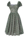 [Pre-Sale] Green 1950s Double Ruffle Sleeve Bow Plaid Mesh Dress