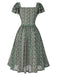 [Pre-Sale] Green 1950s Double Ruffle Sleeve Bow Plaid Mesh Dress
