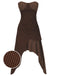 [Pre-Sale] Brown 1970s Cotton Strapless Plaid Irregular Ruffled Dress
