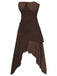 [Pre-Sale] Brown 1970s Cotton Strapless Plaid Irregular Ruffled Dress