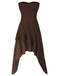 [Pre-Sale] Brown 1970s Cotton Strapless Plaid Irregular Ruffled Dress