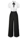 [Pre-Sale] Black 1930s Shirt Collar Box-Pleat Denim Jumpsuit