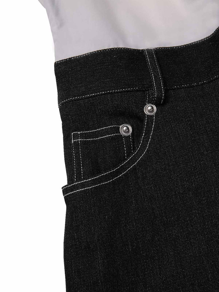 [Pre-Sale] Black 1930s Shirt Collar Box-Pleat Denim Jumpsuit