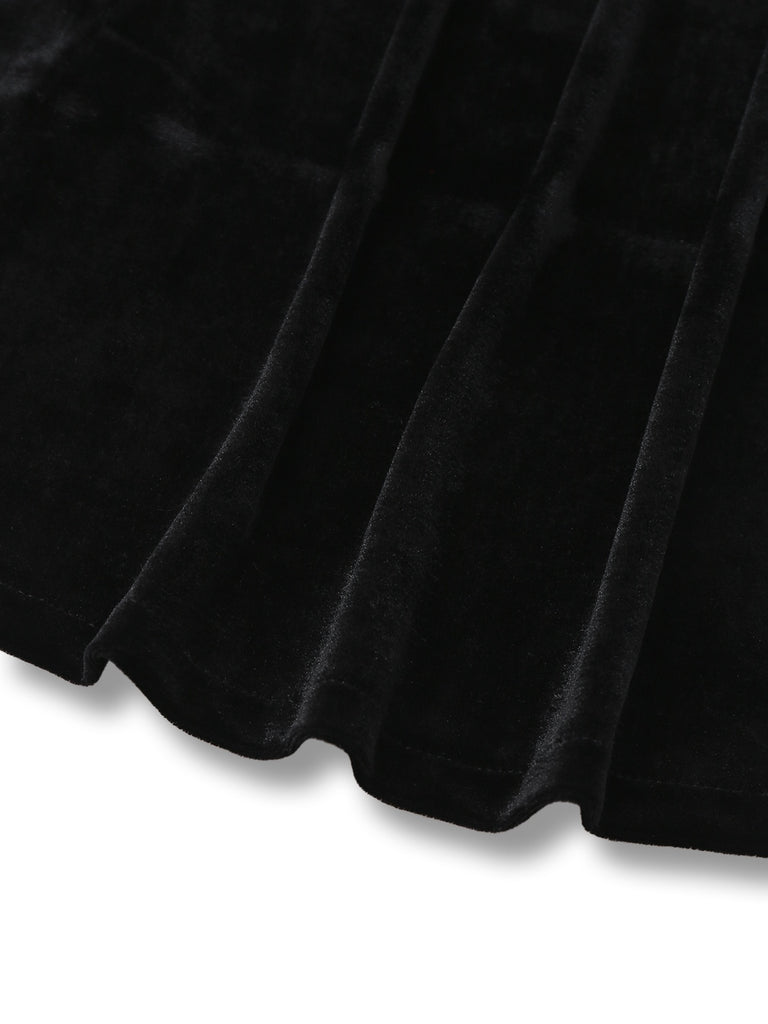 [Pre-Sale] Black 1940s Lace Lapel V-Neck Velvet Dress