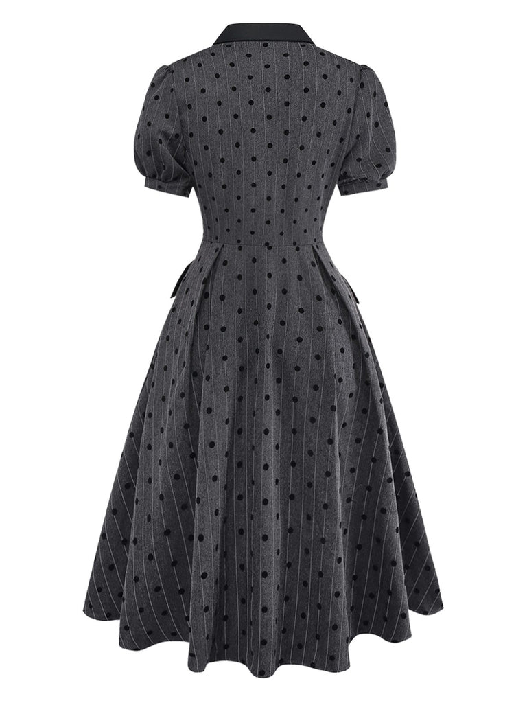 [Pre-Sale] Gray 1950s Flocked Polka Dot Puff Dress