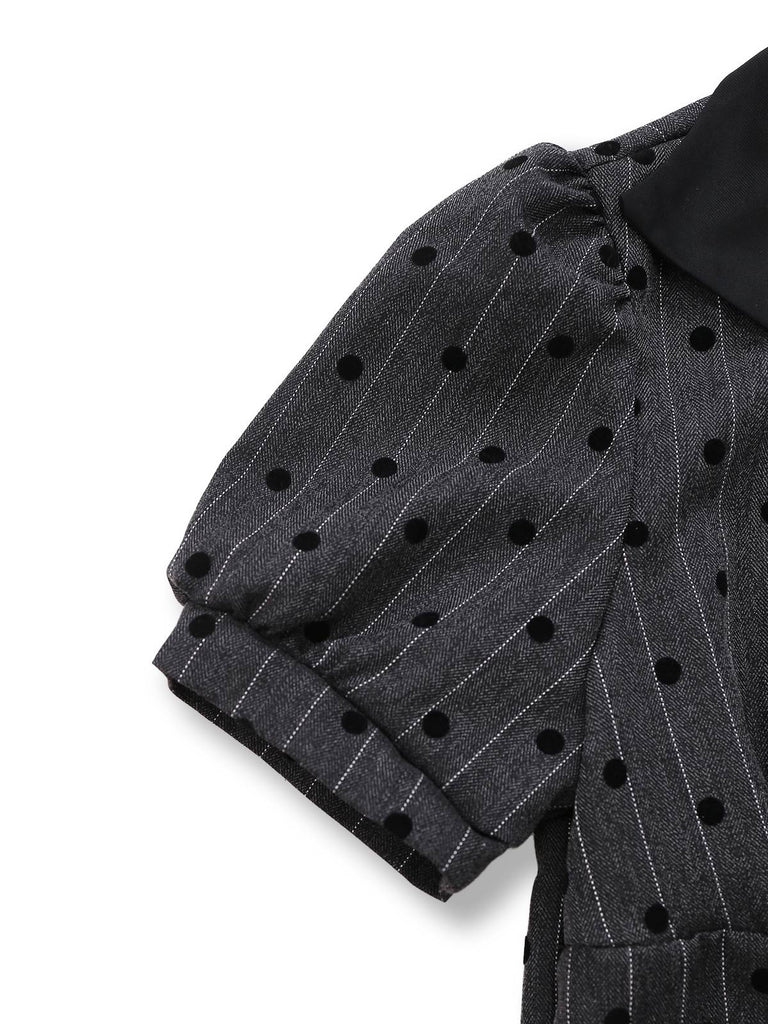 [Pre-Sale] Gray 1950s Flocked Polka Dot Puff Dress