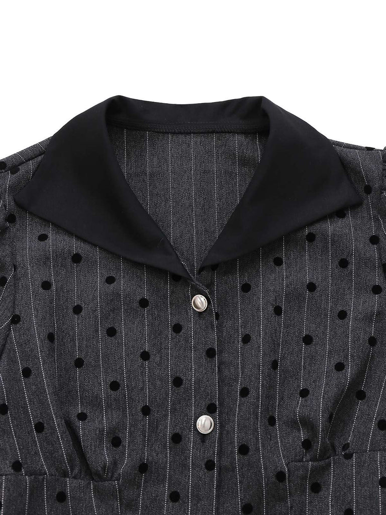 [Pre-Sale] Gray 1950s Flocked Polka Dot Puff Dress