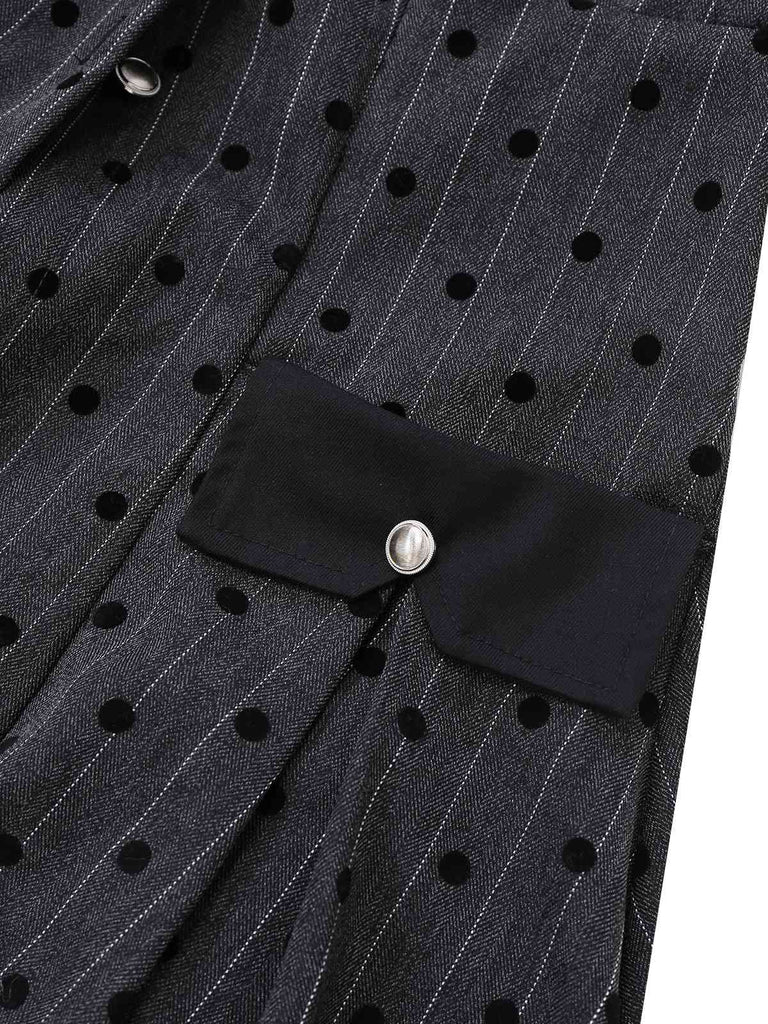 [Pre-Sale] Gray 1950s Flocked Polka Dot Puff Dress
