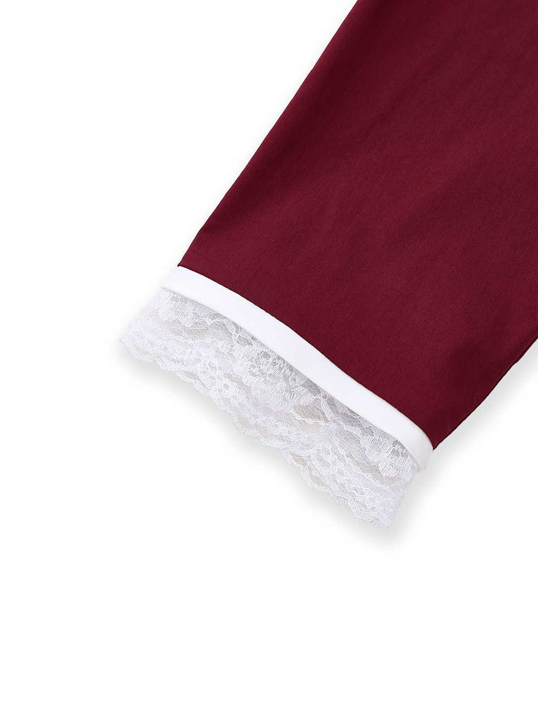 [Pre-Sale] Wine Red 1930s Victorian Lace Long Sleeve Dress