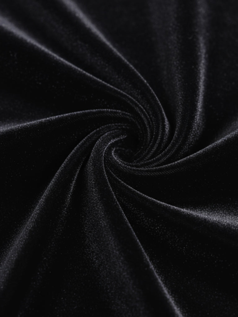 [Pre-Sale] Black 1930s Velvet Cowl Neck Feather Brooch Dress