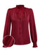 [Pre-Sale] Deep Red 1940s Solid Ruffled Tie Neck Blouse