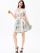 3PCS Green 1950s Puff Sleeve Top & Square Neck Floral Dress